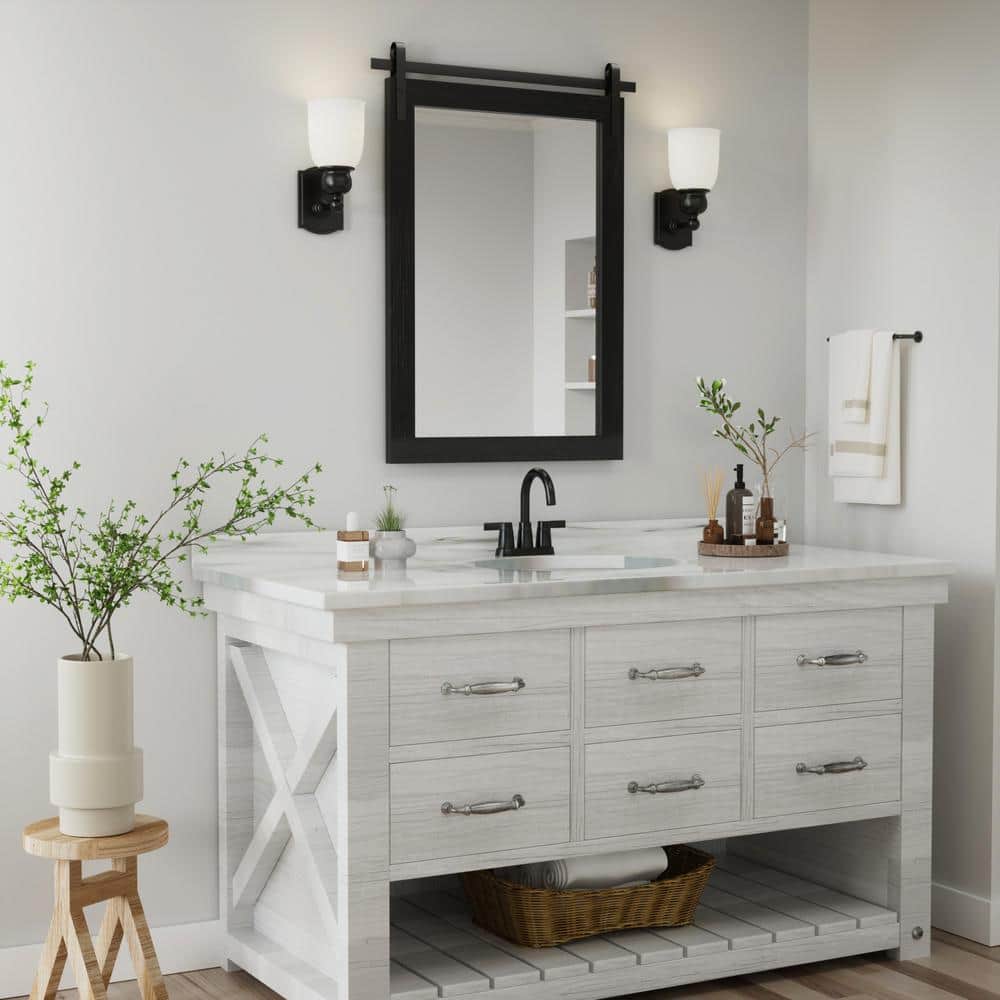 Black Wood Framed Rectangular Barn Door Style Mirror