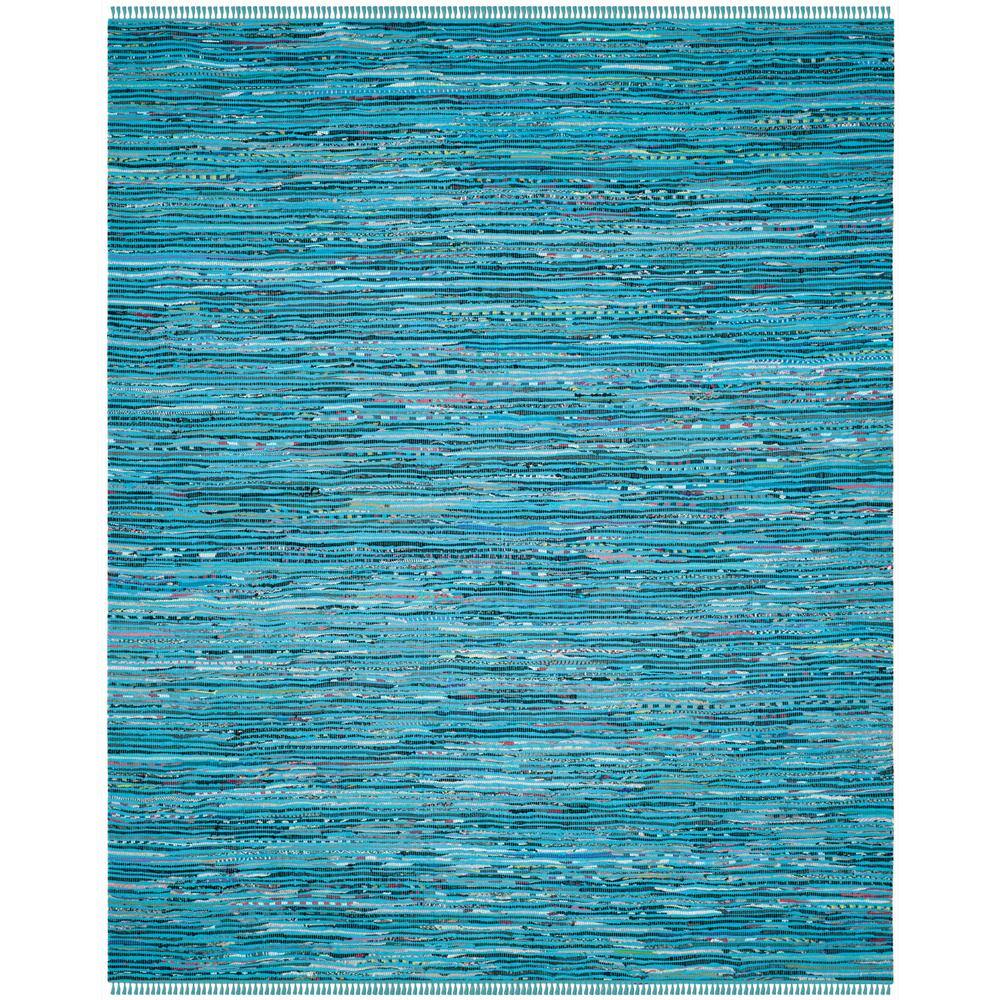 SAFAVIEH Rag Rug Turquoise/Multi 9 ft. x 12 ft. Gradient Solid Striped ...