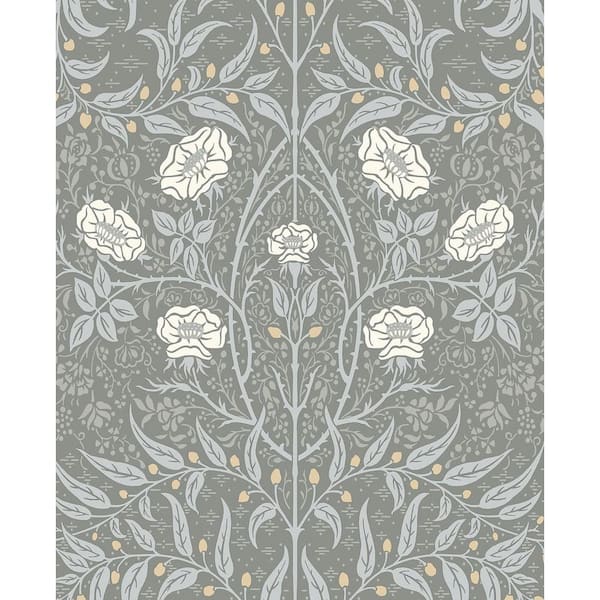 NextWall 30.75 sq. ft. Alloy Grey Stenciled Floral Vinyl Peel and