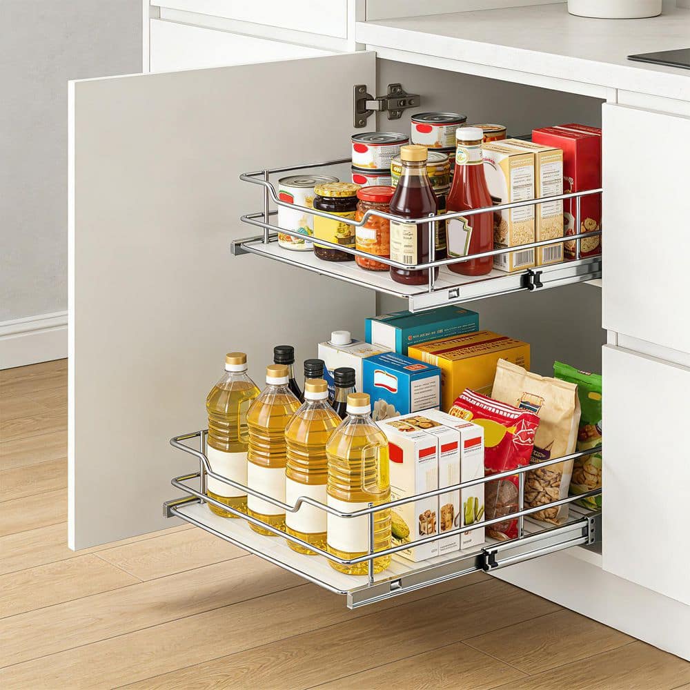 Kitchen Cabinet Pull-Out Basket - Metal Pull-Out Drawer, Double Layer Slide Rail, 14 x 21 in. Sliding Drawer price history on PriceWatchPro