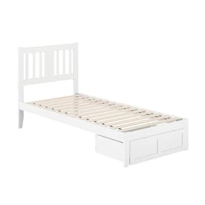 Tahoe White Twin Extra Long Solid Wood Storage Platform Bed with Foot Drawer and USB Turbo Charger