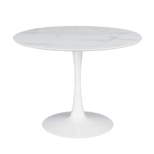 40 in. White Marble Top Pedestal Dining Table (Seat of 3)