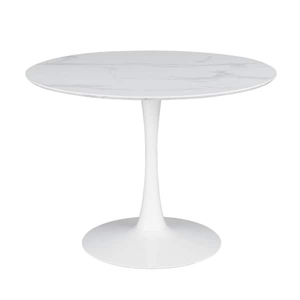 Benjara 40 in. White Marble Top Pedestal Dining Table (Seat of 3)
