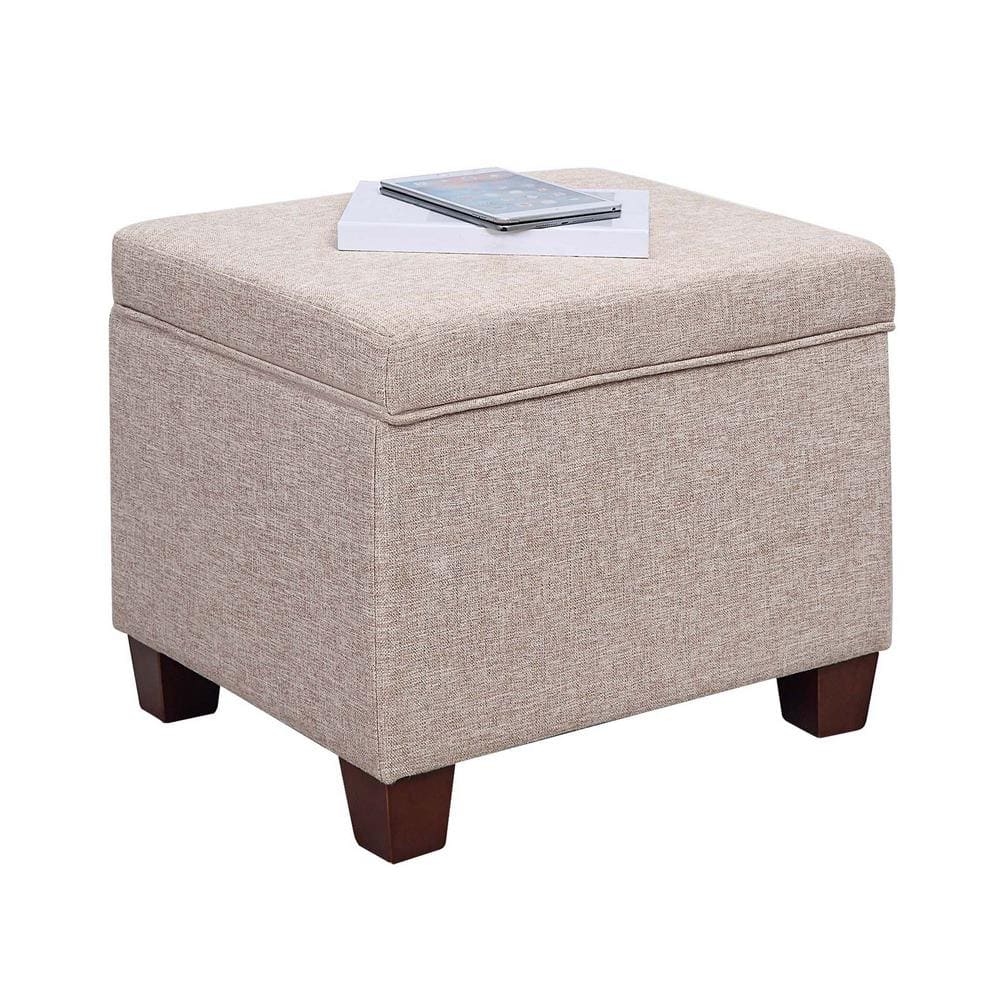 Madison Tan Fabric Storage Ottoman with Solid Wood Feet