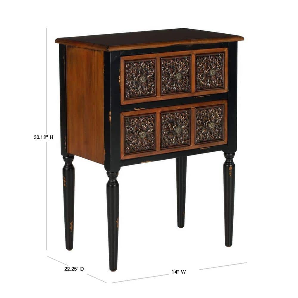 Tuscan Warmth Dual-Drawer Rectangular Side Table in Dark Brown