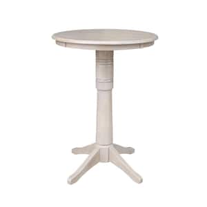 Olivia 30 in. Round Weathered Taupe Gray Solid Wood Bar Table