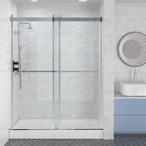 60 in. W x 74 in. H Double Sliding Frameless Shower Door/Enclosure in Chrome with Clear Glass