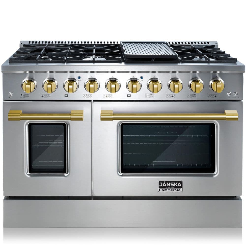 Professional 48 in. 6.7 cu. ft. 8-Burners Double Oven Gas Range w/ Griddle in Stainless Steel with Gold Knobs and Handle price history on PriceWatchPro