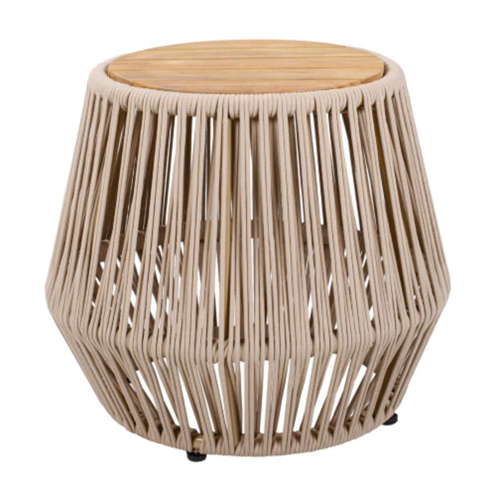 Beige Outdoor Side Table with Rope Base, Weather Resistant price history on PriceWatchPro