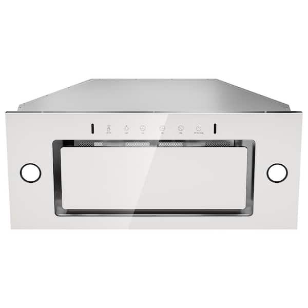 28 in. 900 CFM Ductless Convertible Insert Range Hood in Stainless Steel with White Glass, Carbon Filters, LED Lights