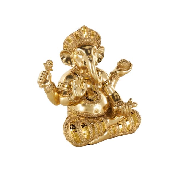 Litton Lane Gold 11 in. x 11 in. Resin Ganesh Sculpture with