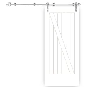 36 in. x 84 in. Cottage Z-Plank Unfinished Prime Pine Interior Sliding Barn Door with Round Stainless Hardware Kit
