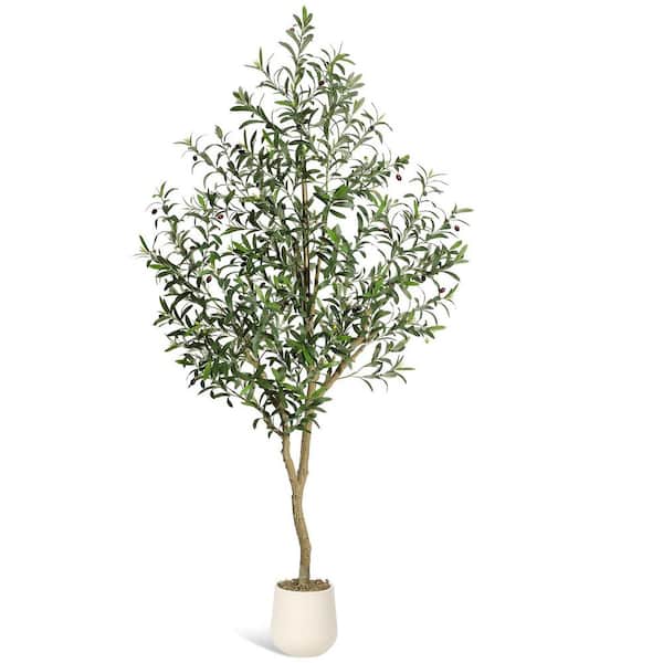 Unbranded 1PCS 7FT Artificial Olive Trees, Tall Plant Potted Tree with White Planter, with Natural Wood Trunk and Lifelike Fruits