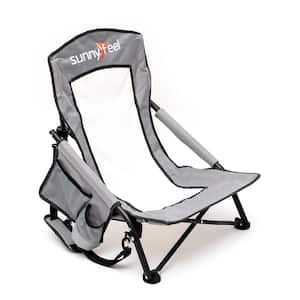 Outdoor Metal Frame Grey Folding Beach Chair with Side Pocket