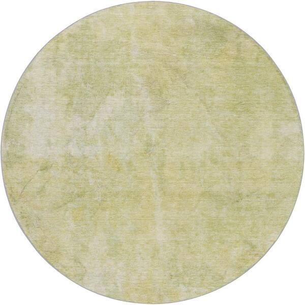 Dream Shag Premium Machine Washable Abstract ADS573 Gold 8 ft. x 8 ft. Round Rug