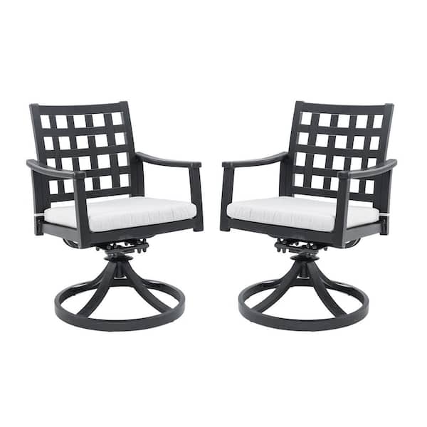 Black Aluminum Outdoor Rocking Chair Swivel with white Cushion (2-Pack)