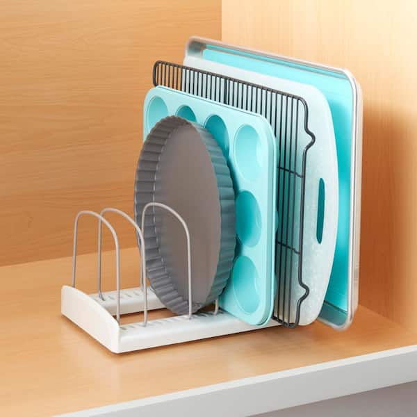 11.5 in. x 7.3 in. x 6.4 in. Adjustable Pan and Lid Organizer with Tall Steel Wires for Kitchen Storage, Gray
