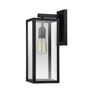 Bowery 1-Light Matte Black Outdoor Indoor Wall Lantern Sconce with Clear Glass Shade