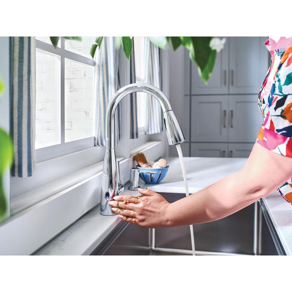 Chrome Touchless Single-Handle Pull-Down Kitchen Faucet with Soap Dispenser