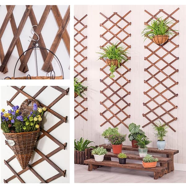 OGETFUUR 12.8 in. H x 67.2 in. W Expandable Wooden Lattice Wall, Plant Garden Trellis for Outdoor Climbing Plants (2-Pack)