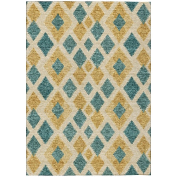 Chantille Machine Washable Indoor/Outdoor Abstract ACN3021 Teal 8 ft. x 10 ft. Area Rug