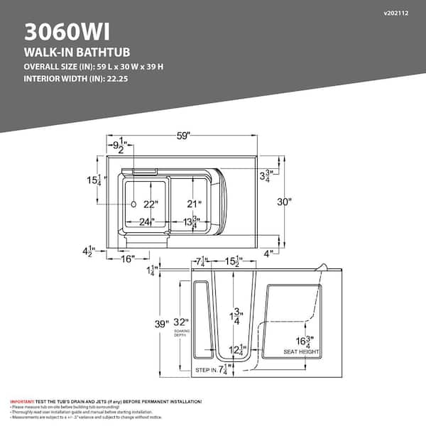 60 in. Walk-In Whirlpool Bathtub in White with 1.28 GPF Single Flush Toilet