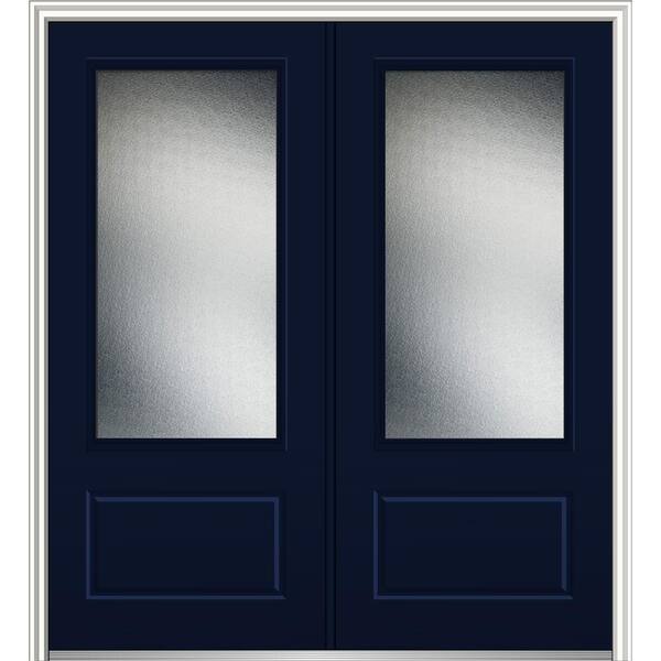 MMI Door 72 in. x 80 in. Micro Granite Left-Hand Inswing 3/4-Lite Decorative 1-Panel Painted Fiberglass Smooth Prehung Front Door