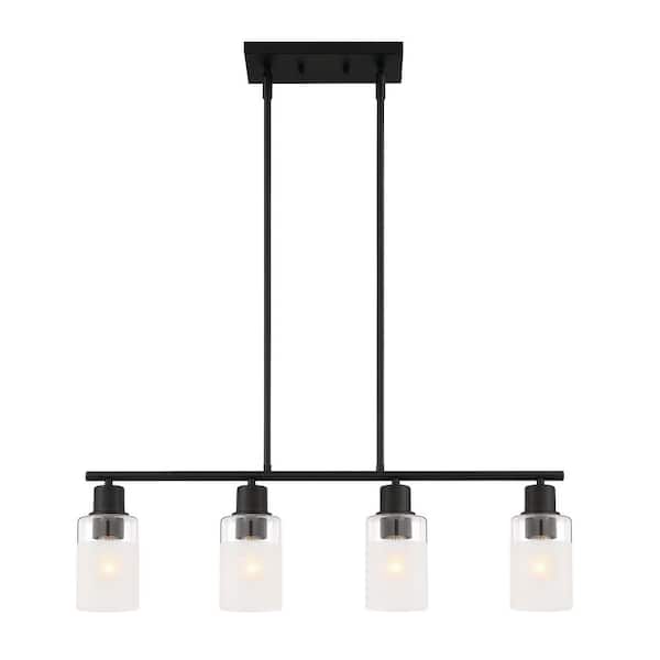 Designers Fountain Cedar Lane 60-Watt Modern 4-Light Matte Black Pendant with Clear and Etched Glass Shade