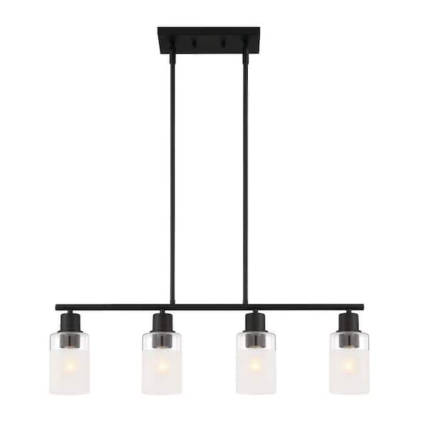 Cedar Lane 4-Light Matte Black Modern Linear Chandelier for Kitchen Islands with No Bulbs Included