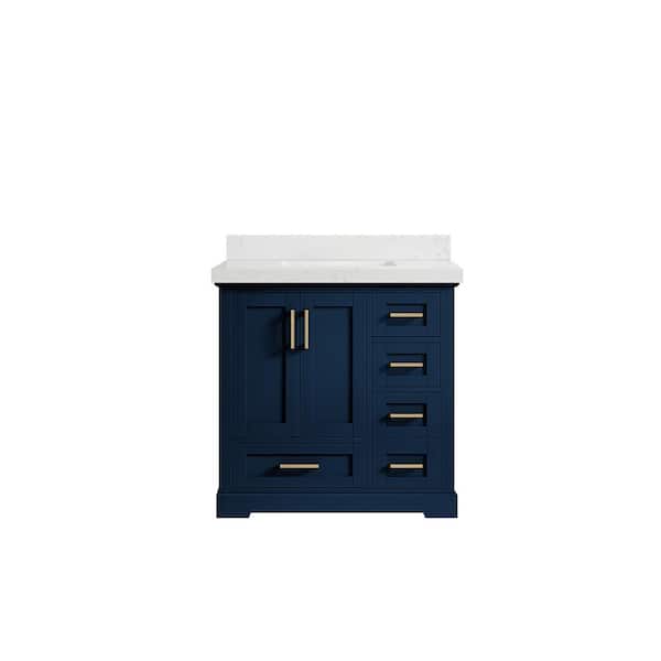 Willow Collections Boston 36 in. W x 22 in. D x 36 in. H Single Sink Bath Vanity Center in Navy Blue with 2" Empira Quartz Top