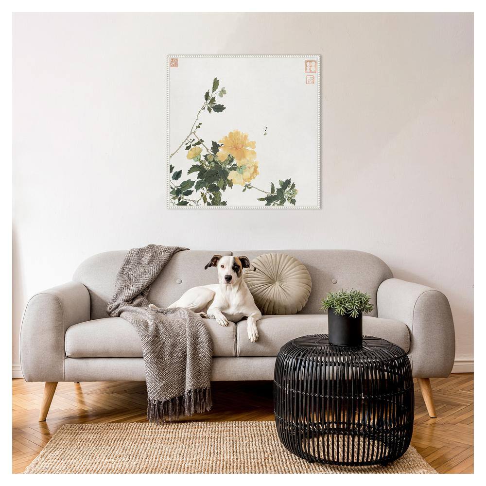Ju Lian Insects and Flowers VI White Framed Canvas Print