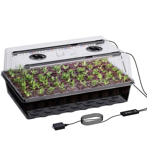 Black PET 60-Cell Self-Watering Seed Starter Tray with Grow Light, Seed Starter Kit with 4.07 in. Humidity Dome