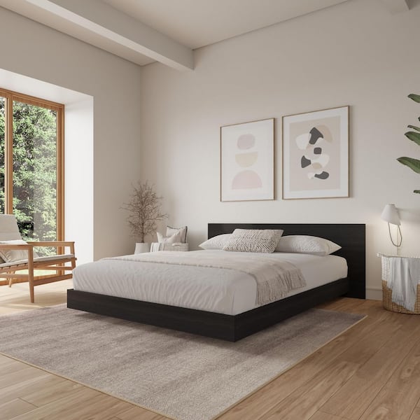 Satori Black Frame King Size Low Profile Platform Bed with Headboard