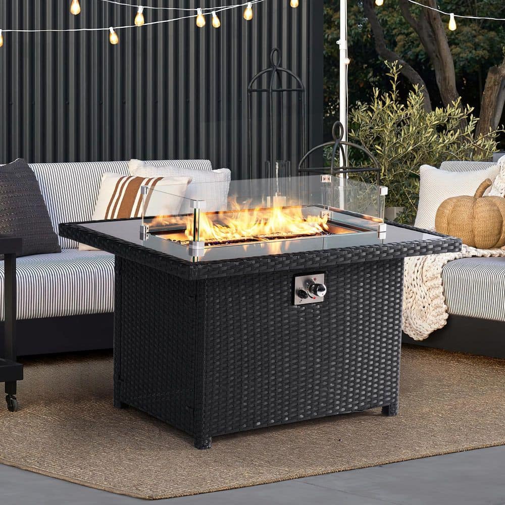 Wicker propane store fire pit table