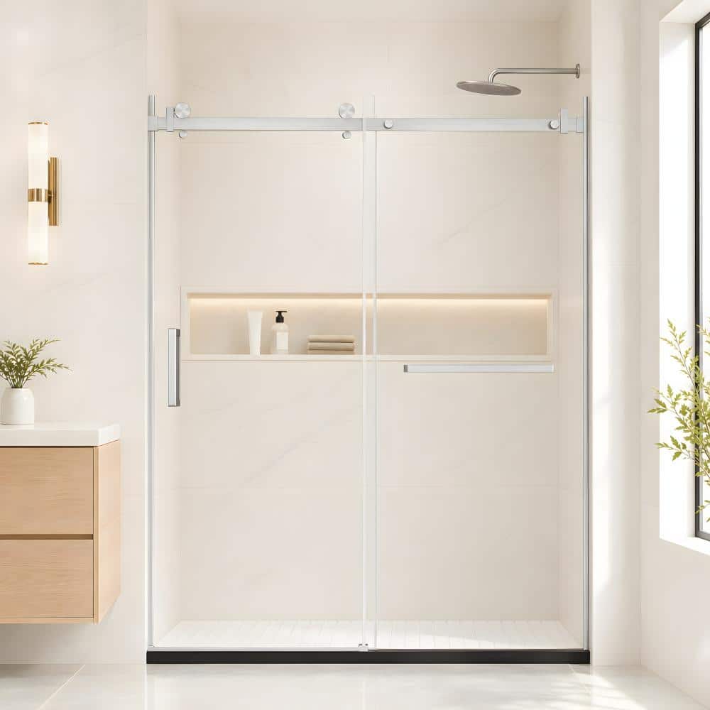 "60 in. W x 74 in. H Sliding Frameless Shower Door in Brushed Nickel with 5/16"" (8mm) SGCC&ANSI Clear Tempered Glass" price history on PriceWatchPro