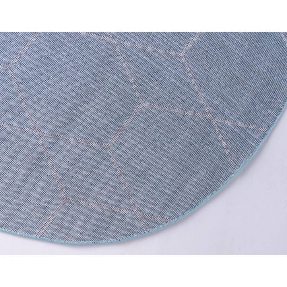 Light Blue Round Synthetic Trellis Easy Care Rug