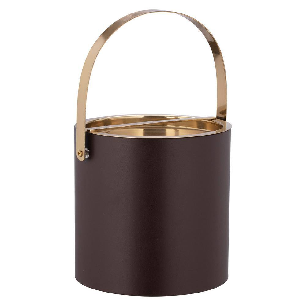Kraftware Milan 3 qt. Chocolate Brown Ice Bucket with Polished Gold