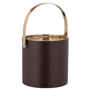 Milan 3 qt. Chocolate Brown Ice Bucket with Polished Gold Arch Handle and Bridge Cover