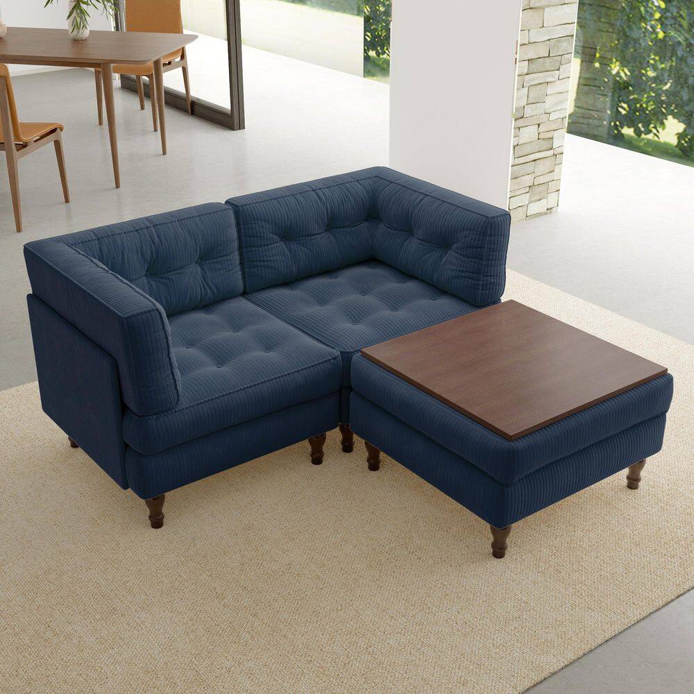 65.4 in. Square Arm 3-piece Corduroy L-Shaped Sectional Sofa in Navy Blue price history on PriceWatchPro