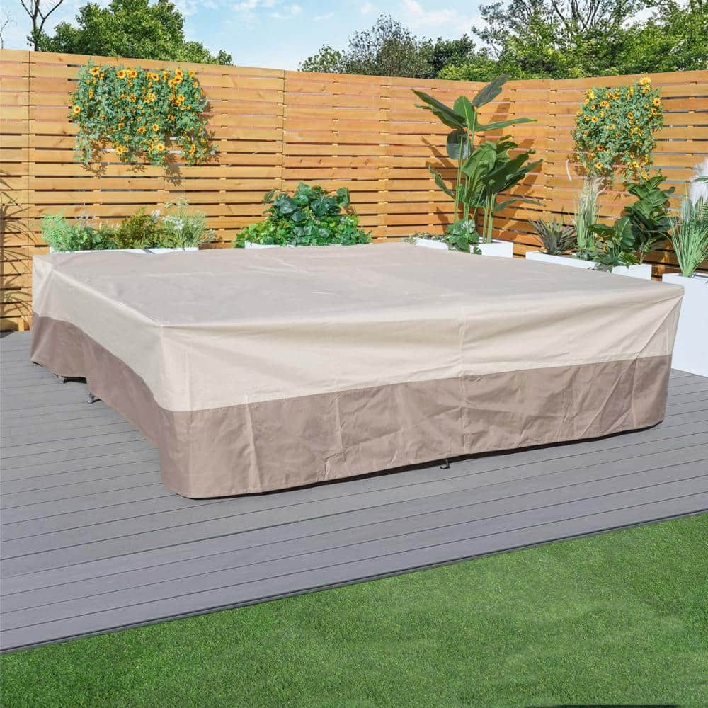 moda furnishings 91 in. x 91 in. x 28 in. Beige Brown Duplex Patio Conversation Set Cover