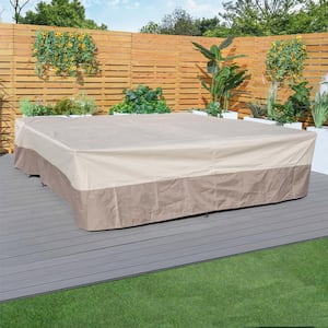 91 in. x 91 in. x 28 in. Beige Brown Duplex Patio Conversation Set Cover