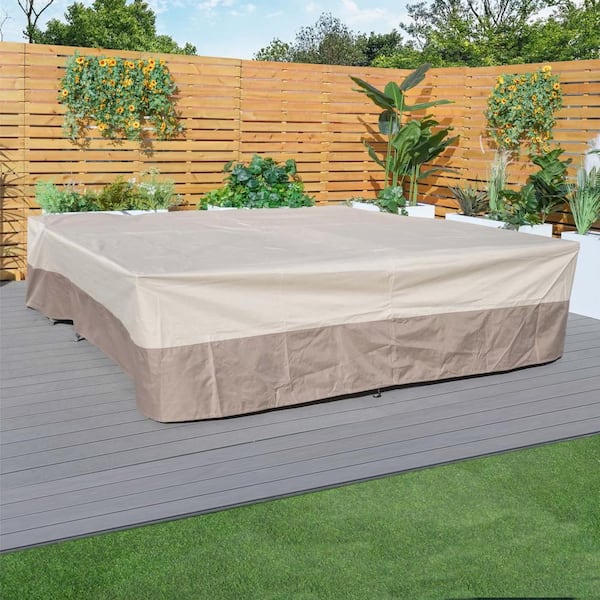 91 in. x 91 in. x 28 in. Beige Brown Duplex Patio Conversation Set Cover