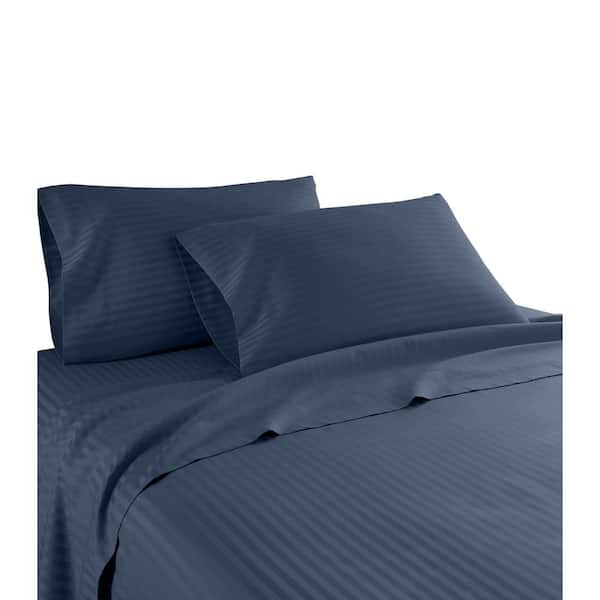 Unbranded Hotel London 600 Thread Count 100% Cotton Deep Pocket Striped Sheet Set (Queen, Navy)