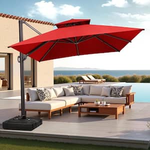 Double Top 13 ft. x 10 ft. Aluminum Outdoor Cantilever Offset 360° Rotation Patio Umbrella in Red with 350 lbs. Base