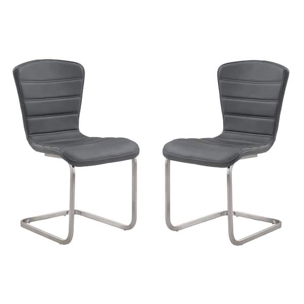 Armen Living Beatriz Modern Side Chair In Gray and Stainless Steel (Set of 2)
