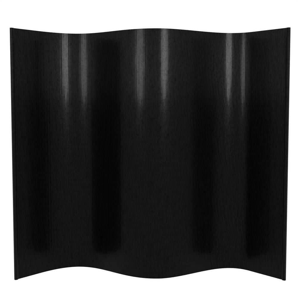 Black Painted Bamboo Wave Room Divider, 72.25" H x 98" W