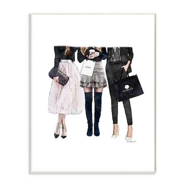 Stupell Industries Fashion Designer Shoes Bookstack Black and White Watercolor Wood Wall Art, Proudly Made in USA - 13 x 19