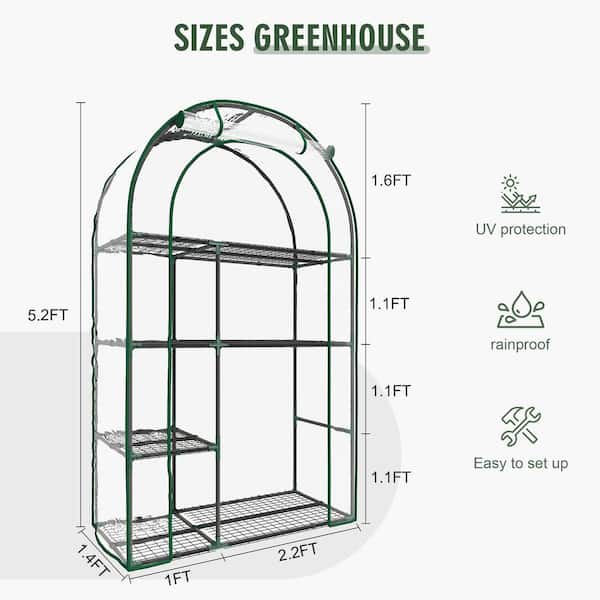38.4 in. D x 16.8 in. W x 62.4 in. H 4-Tier Portable Greenhouse with Roll-Up Door and Durable PE Cover, Clear