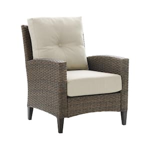 Rockport Wicker High Back Outdoor Lounge Chair with Oatmeal Cushions