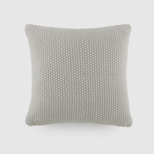 Light Gray Seed-Stitch Knit Acrylic 20 in. x 20 in. Décor Throw Pillow